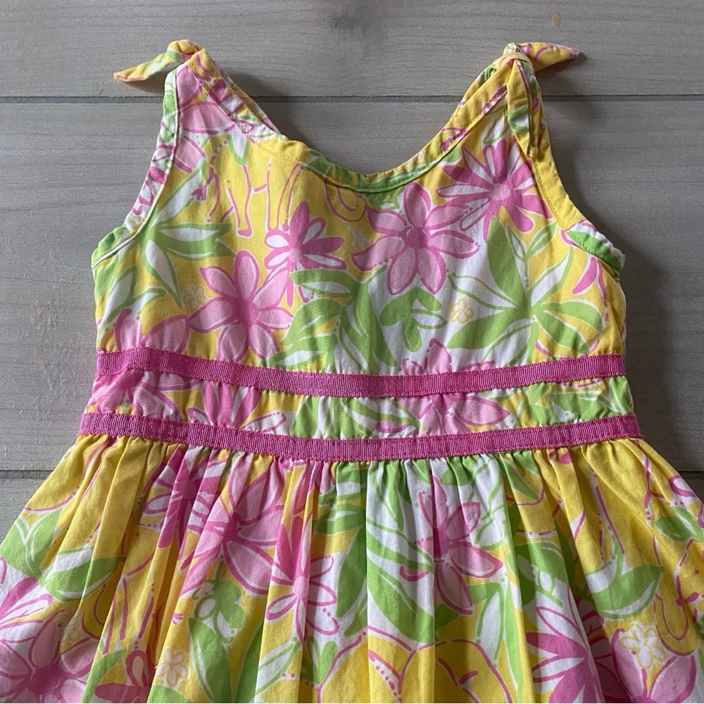 Lilly Pulitzer Pink and Yellow Floral Elephant Print Kids Tank Sundress - Picture 2 of 4